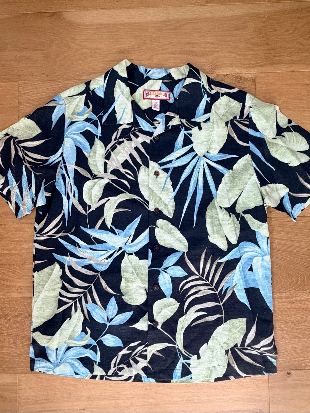 VTG Y2K Caribbean Joe Silk Tropical Palm Print Hawaiian Shirt Mens L Resortwear